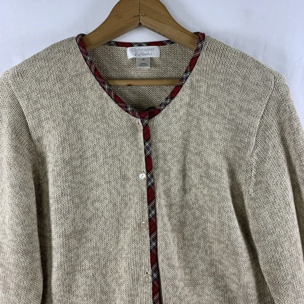 VTG Womens Cottage Novelty Dog Cardigan Sweater Size M Cotton Ramie Teacher